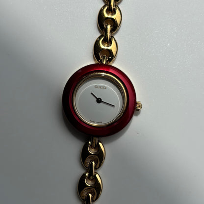 Gucci 1990s Interchangeable Bezel Gold Plated Chain Watch with 6 bezels, case (165mm)