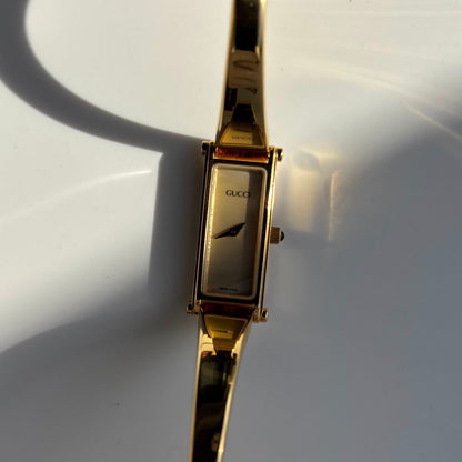 Gucci 1990s Seashell Dial Rectangular Gold Plated Bangle Watch