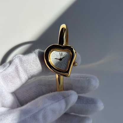 Yves Saint Laurent 1990s Heart Shaped Dial Gold Plated Watch
