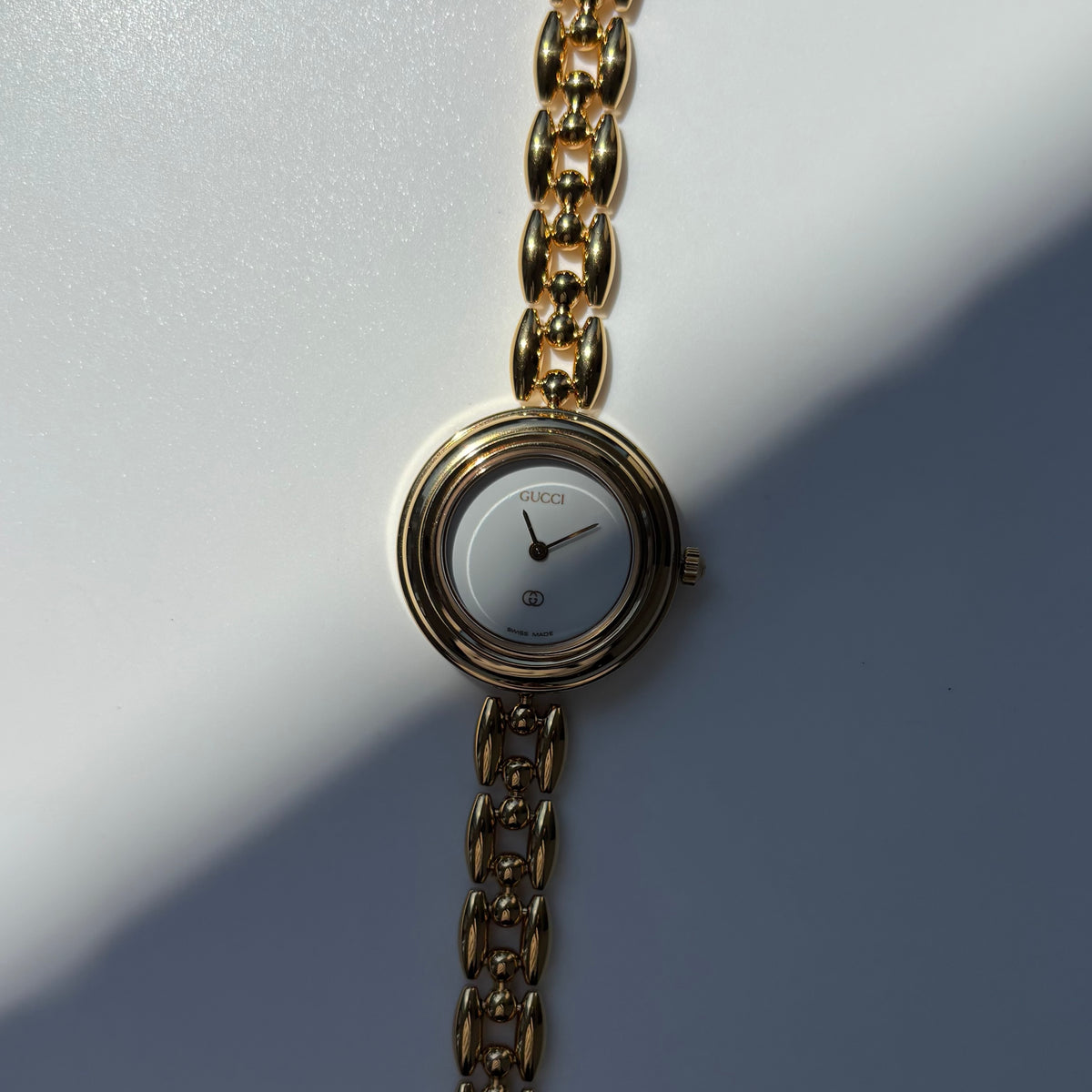 Gucci 1990s Interchangeable Bezel Gold Plated Rice Chain Watch with 6 bezels, case (160mm)