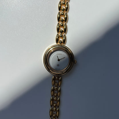 Gucci 1990s Interchangeable Bezel Gold Plated Rice Chain Watch with 6 bezels, case (160mm)