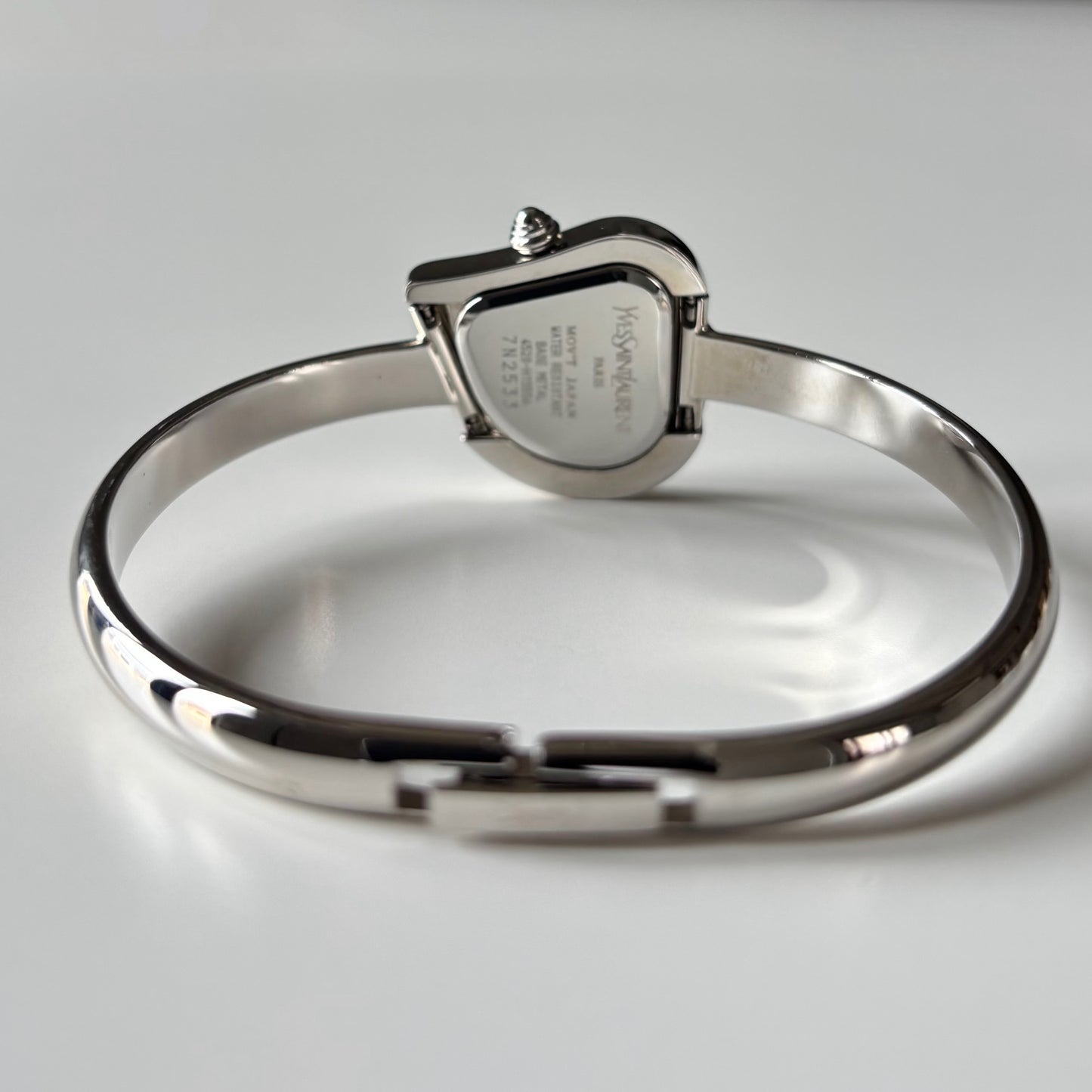 Yves Saint Laurent 1990s Heart Shaped Dial Silver Bangle Watch
