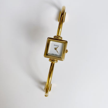 Gucci 1990s Square Gold Plated Bangle Watch