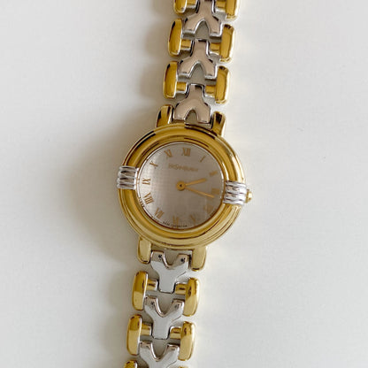 Yves Saint Laurent 1990s Round Dial Gold Plated Two Tone Watch