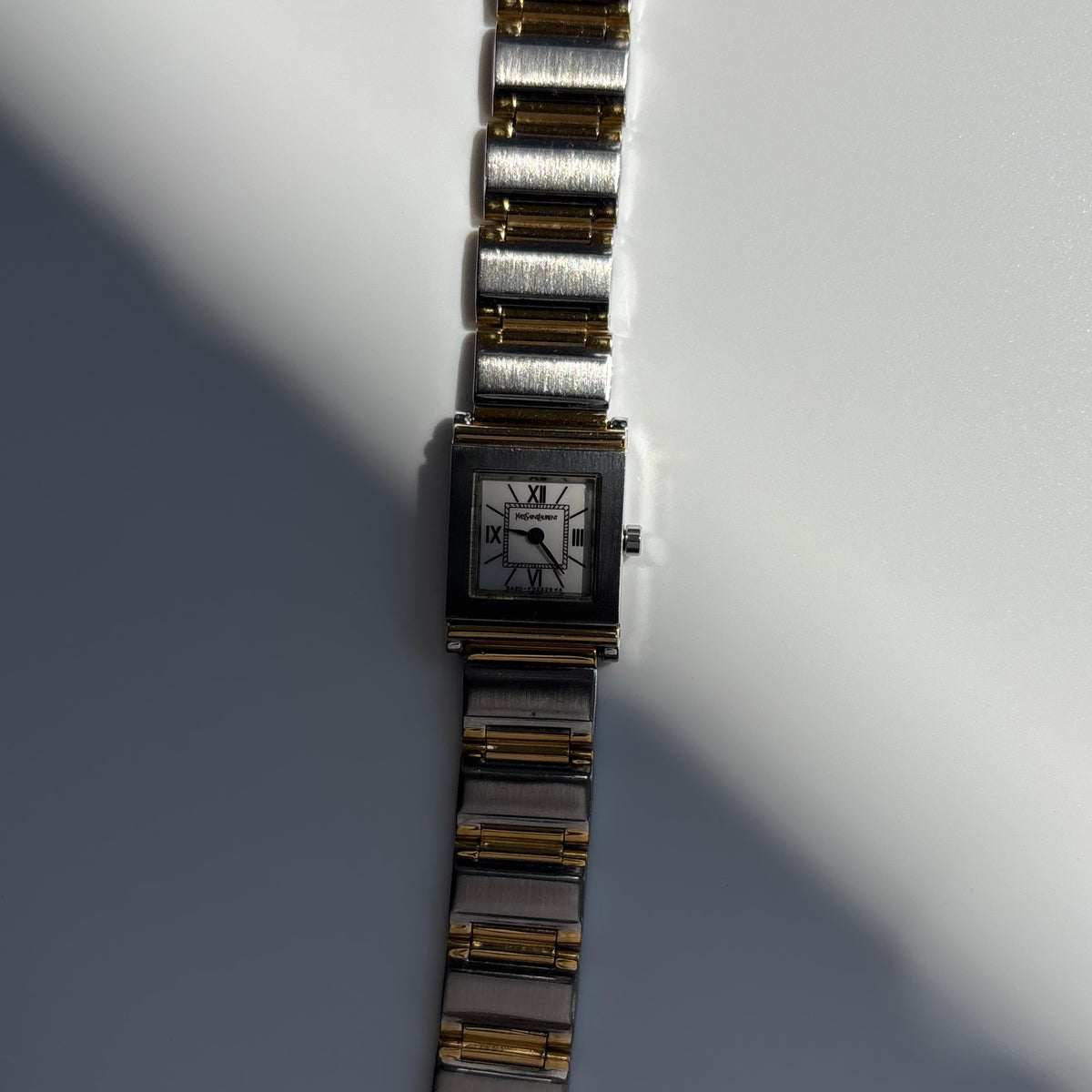 Yves Saint Laurent 1990s Square Dial Two-Tone Gold-Plated Watch
