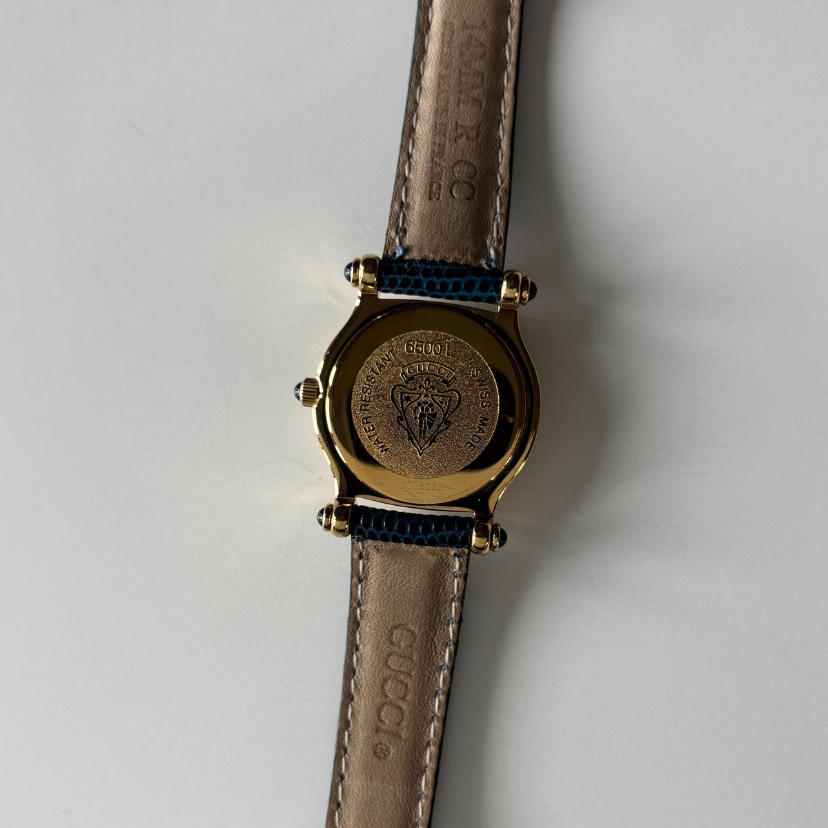 Gucci 1990s White Round Dial Gold-Plated Watch