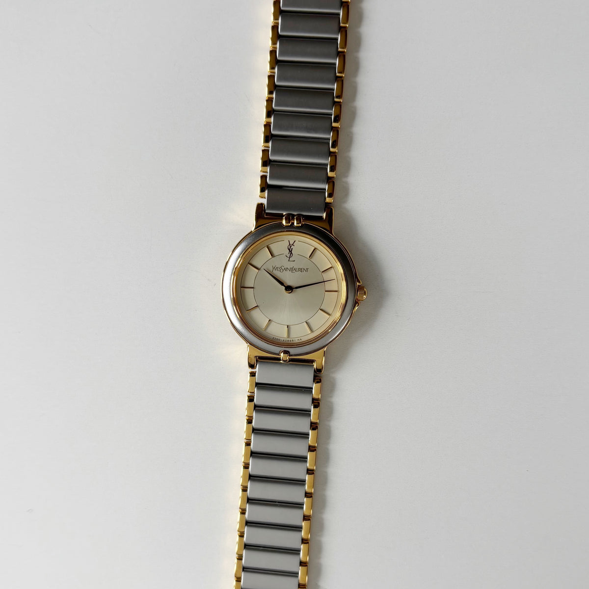 Yves Saint Laurent 1990s Round Dial Two Tone Gold Plated Watch
