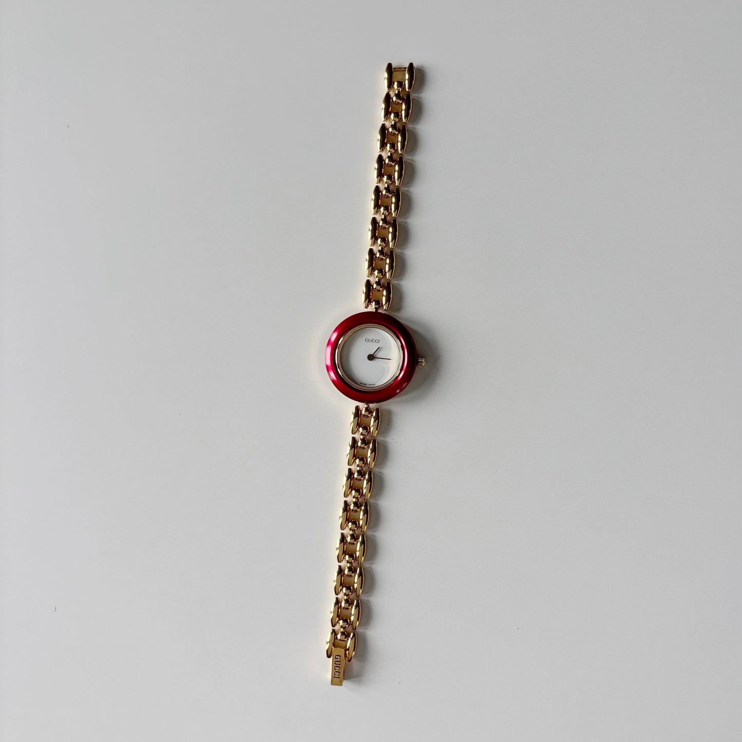 Gucci 1990s Interchangeable Bezel Gold Plated Rice Chain Watch with 6 bezels, case (160mm)