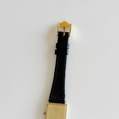 Gucci 1980s Black Dial Tank Gold Plated Watch