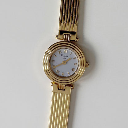 Dior 1990s Round Dial Gold Plated Watch