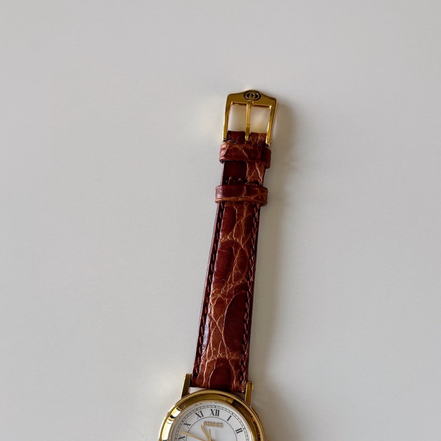 Gucci 1990s Date Round Dial Gold Plated Watch