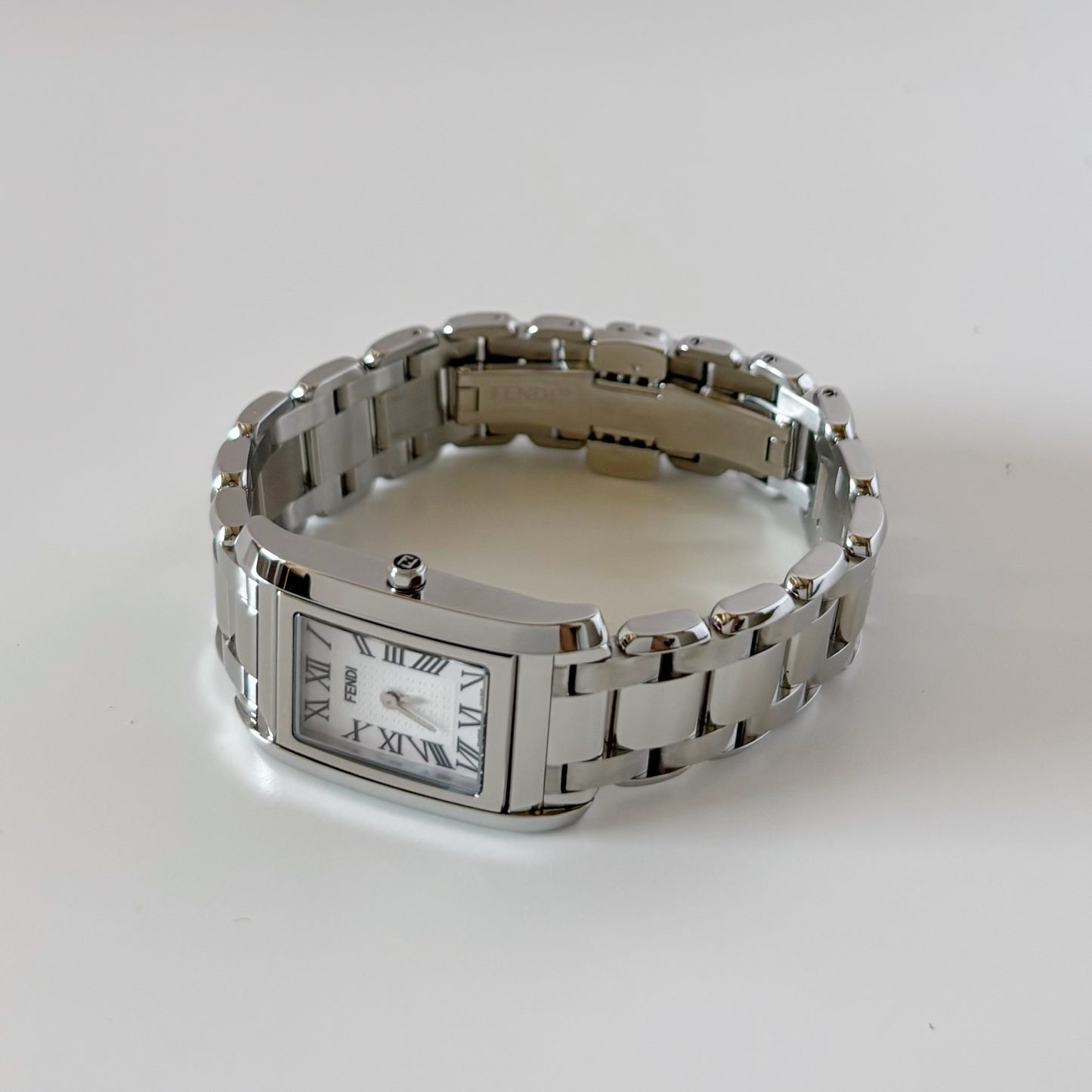 Fendi 1990s Seashell Dial Stainless steel Tank Watch