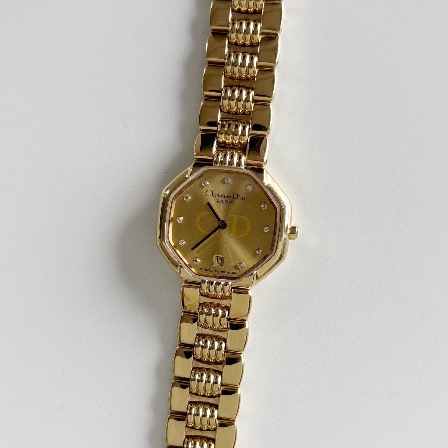 Dior 1990s Octagon Gold Dial Gold Plated Watch