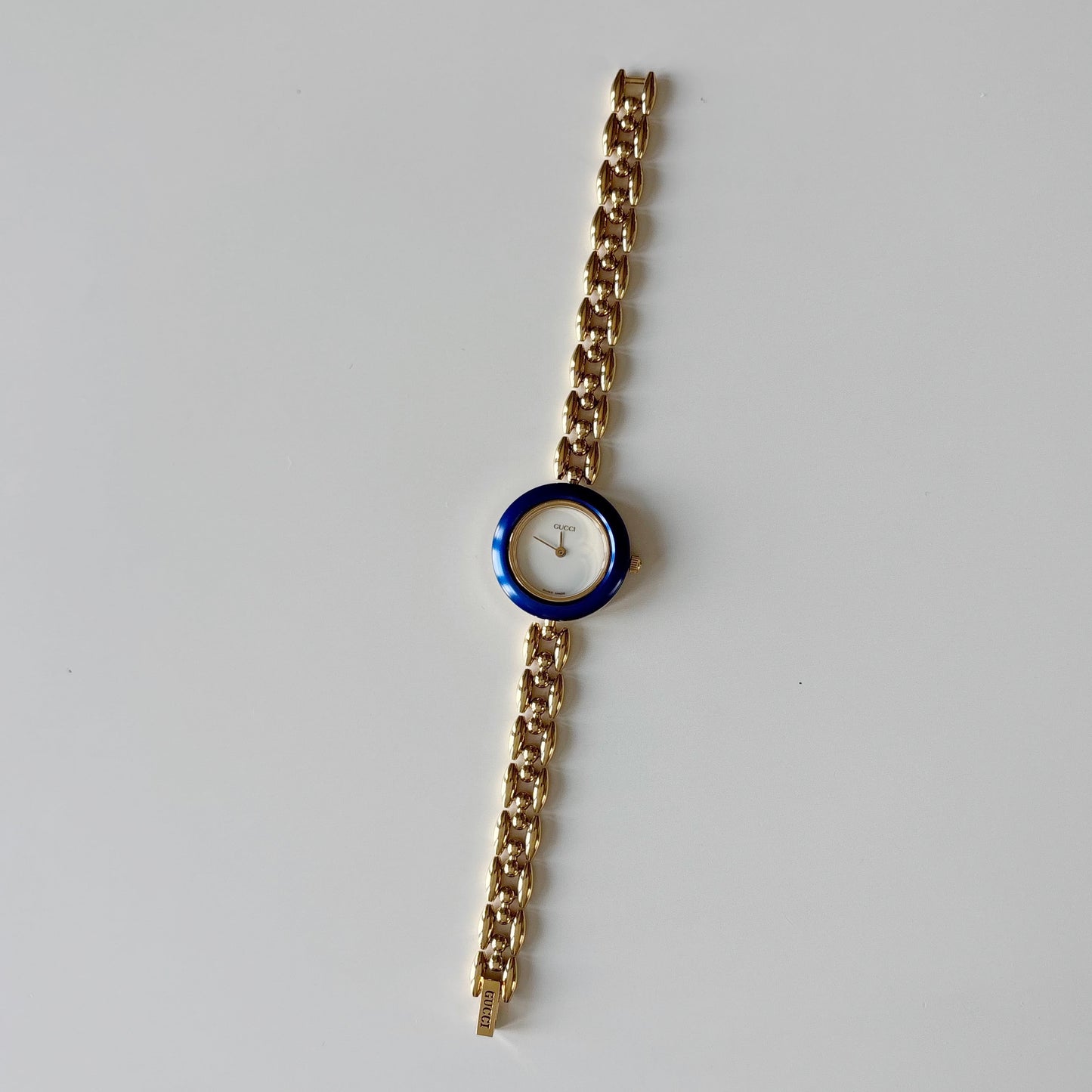 Gucci 1990s Interchangeable Bezel Gold Plated Rice Chain Watch with 6 bezels, case (165mm)