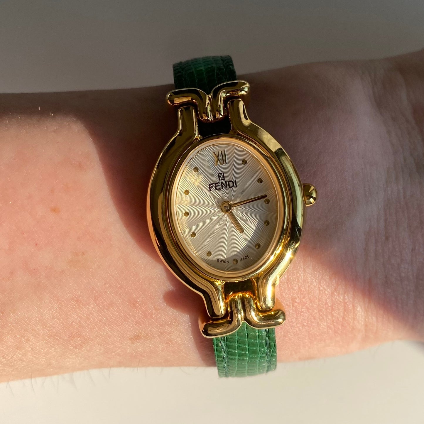 Fendi 1990s Interchangeable Belt Gold Plated Watch with 5 straps, case