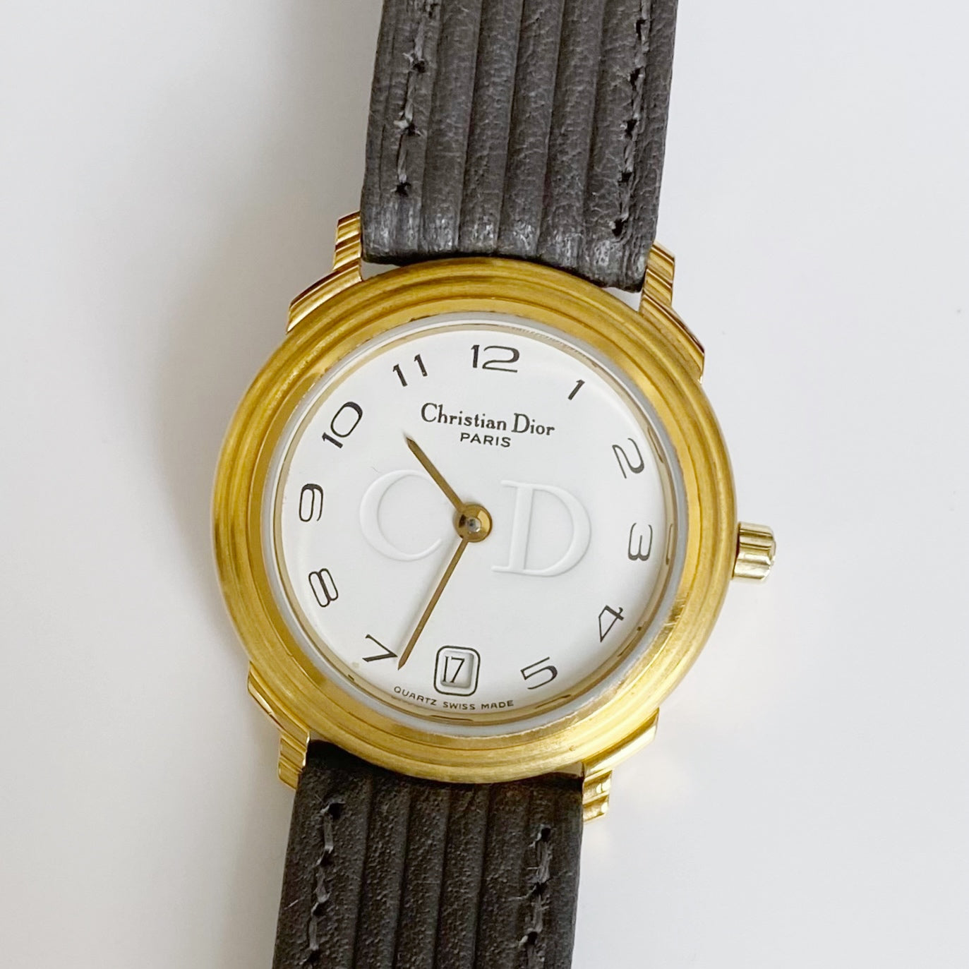 Dior 1990s Date Gold Plated Round Watch