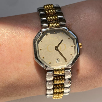 Dior 1990s Octagon Date Two Tone Watch