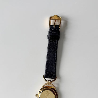 Gucci 1990s Black Dial Horsebit Gold Plated Watch