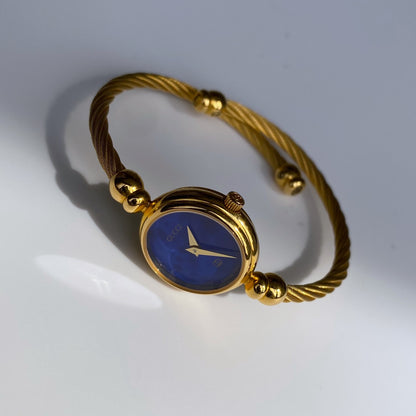 Gucci 1990s Blue Dial Gold Plated Bangle Watch