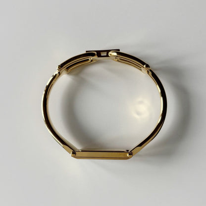 Gucci 1990s Seashell Rectangular Dial Gold Plated Bangle Watch