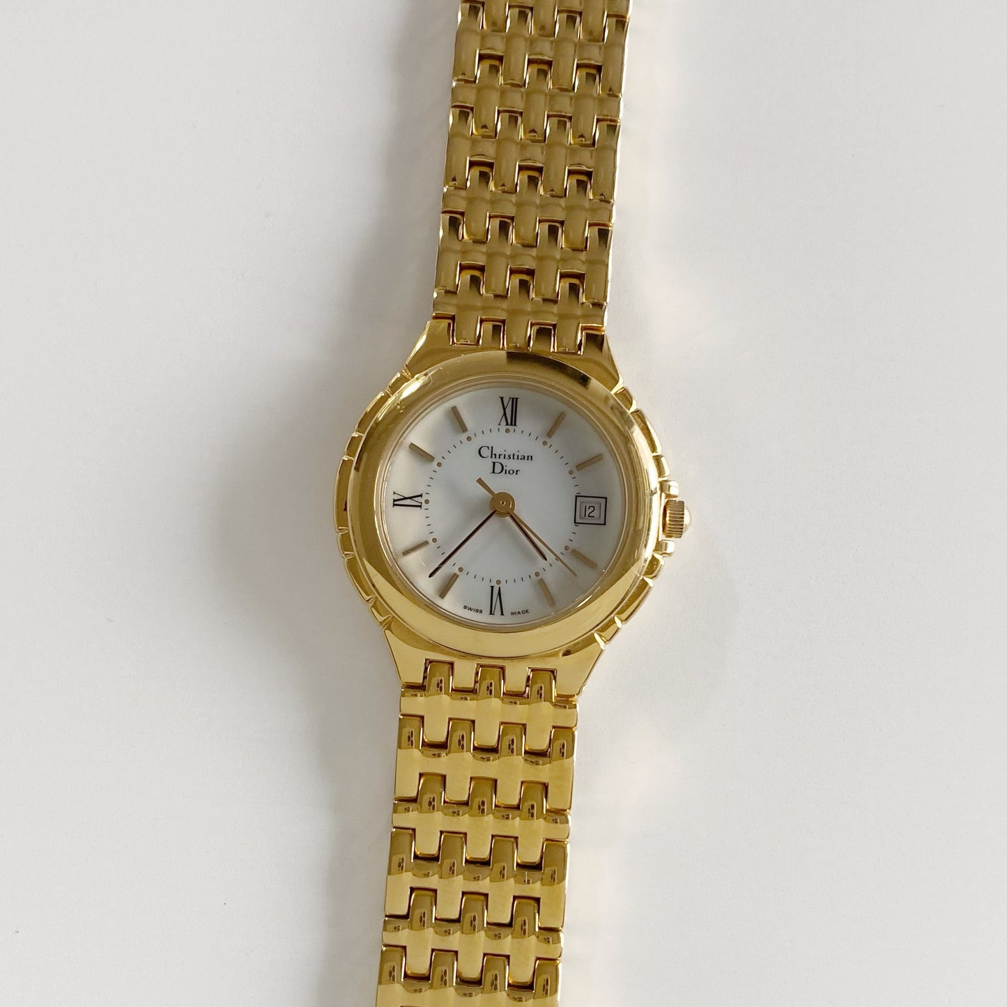 Dior 1990s Date Round Dial Gold Plated Watch