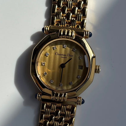 Dior 1990s Octagon Dial Gold Plated Watch