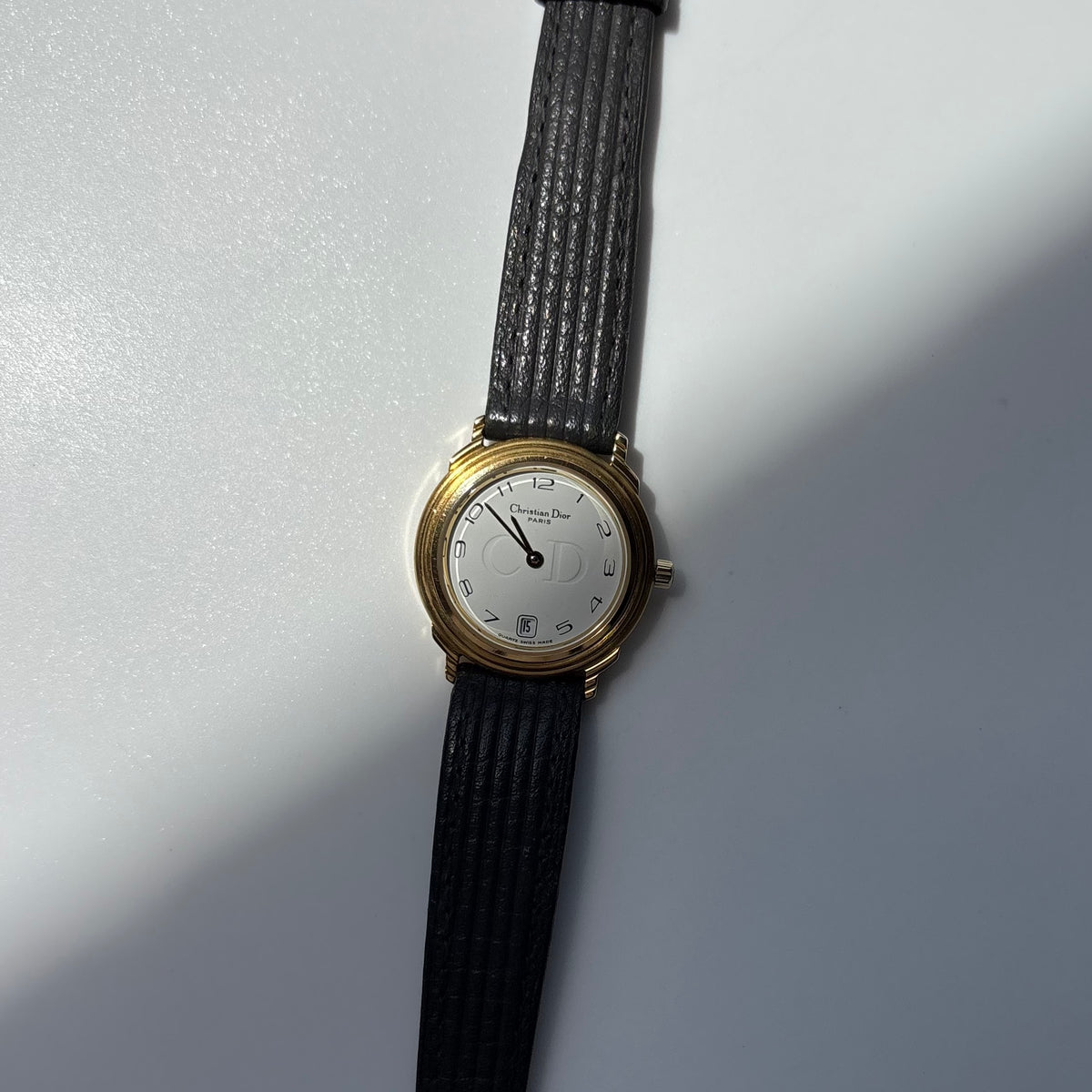 Dior 1990s Date Round Dial Gold Plated Watch