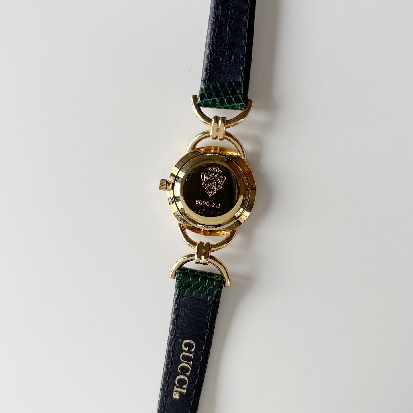 Gucci 1990s Seashell Dial Gold Plated Horsebit Watch