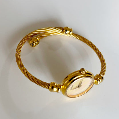 Gucci 1990s Seashell Dial Gold Plated Cable Bangle Watch
