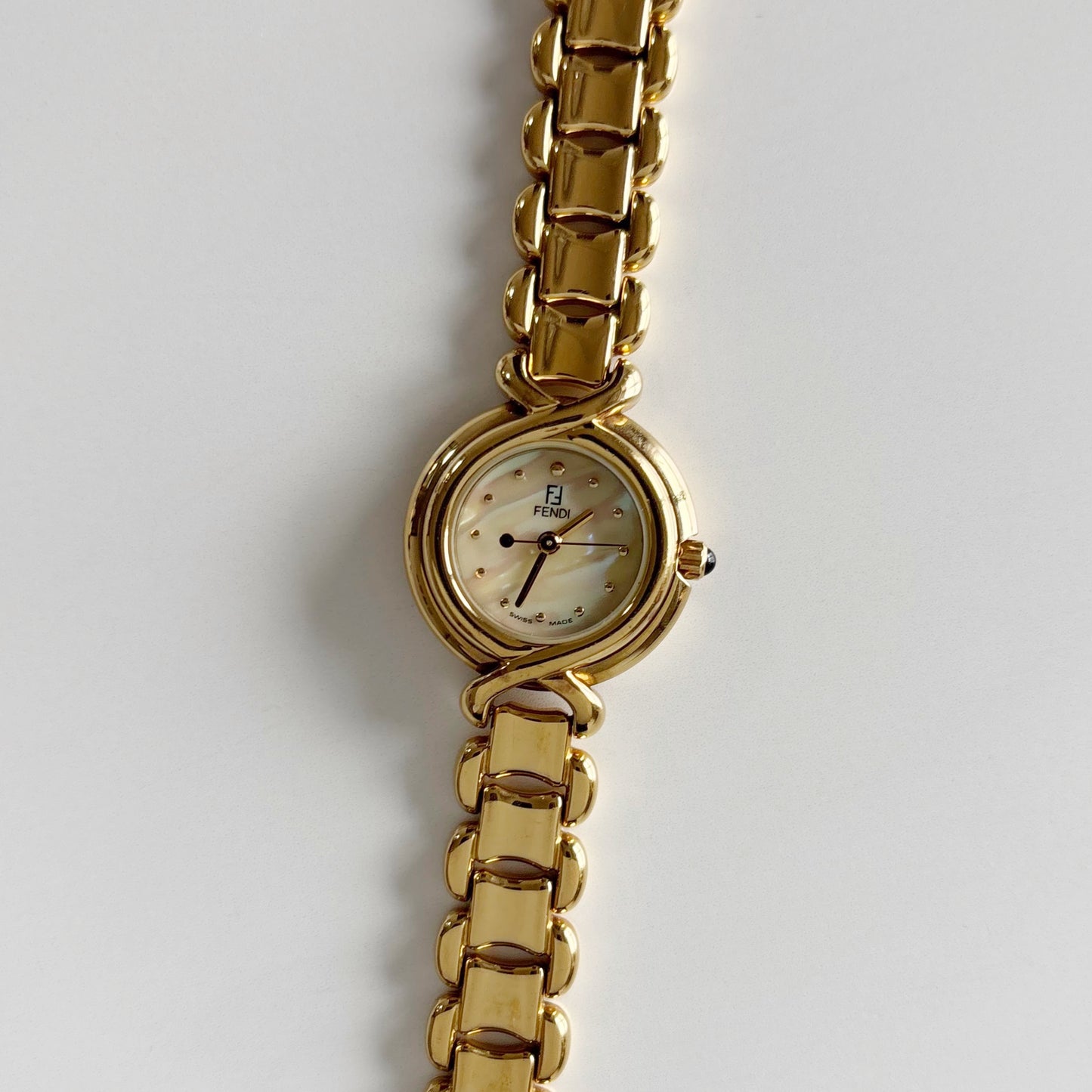 Fendi 1990s Seashell Dial Gold Plated Watch