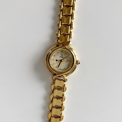 Fendi 1990s Seashell Dial Gold Plated Watch