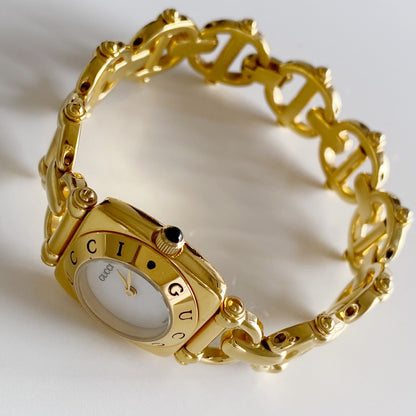 Gucci 1990s Seashell Dial Gold Plated Watch