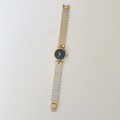 Dior 1990s Navy Dial Gold Plated Two Tone Watch
