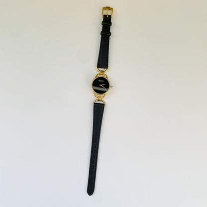 Gucci 1990s Black Dial Gold Plated Watch
