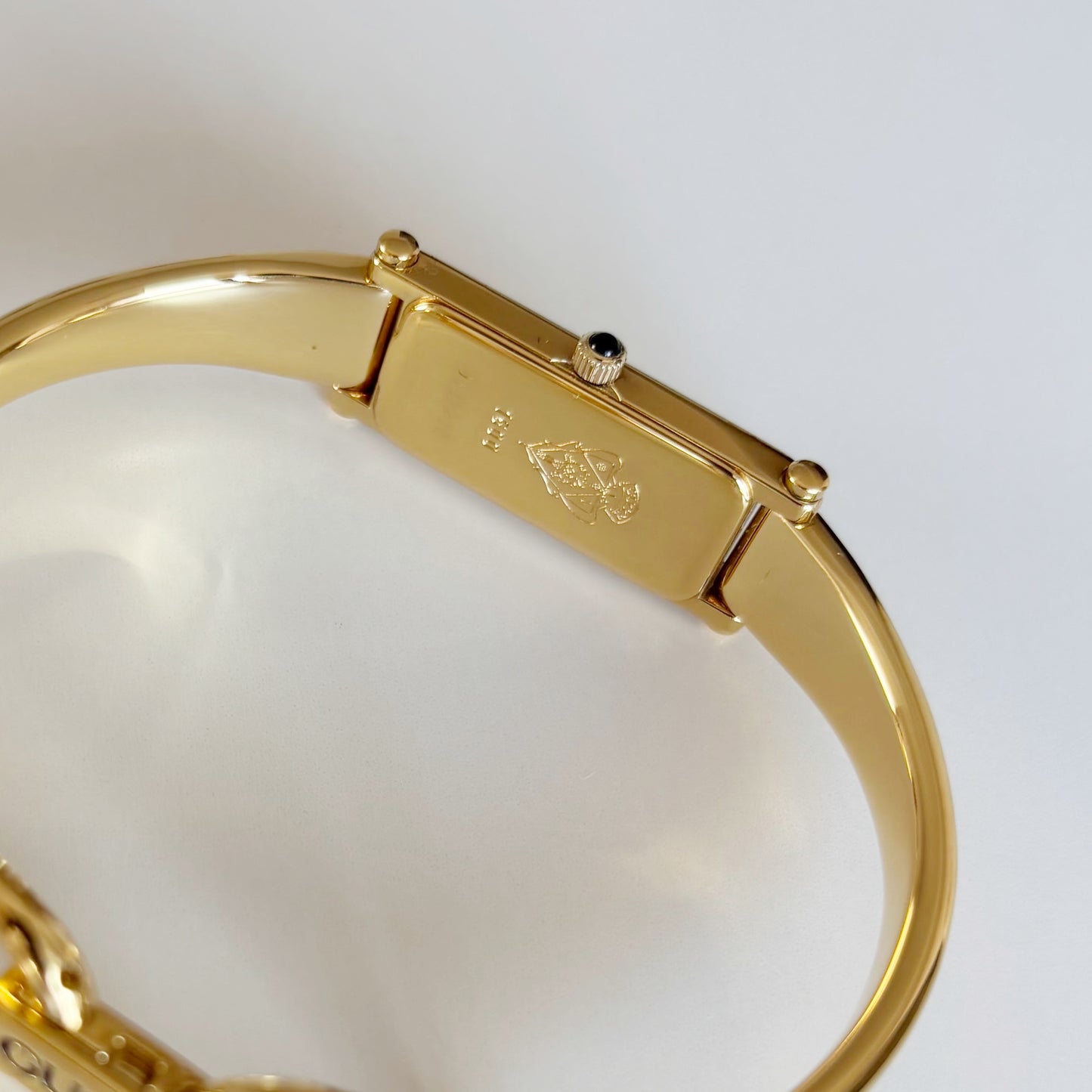 Gucci 1990s Seashell Dial Rectangular Gold Plated Bangle Watch