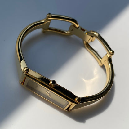 Gucci 1990s Gold Dial Gold Plated Bangle Watch (Small)