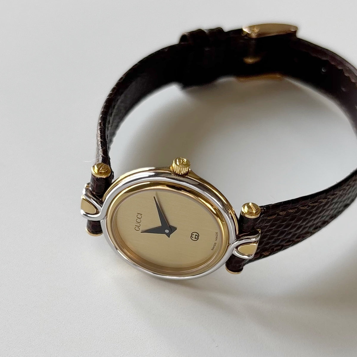 Gucci 1990s Gold Round Dial Two Tone Gold Plated Watch