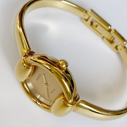 Gucci 1990s Gold Dial Gold Plated Bangle Watch