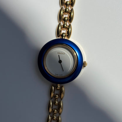 Gucci 1990s Interchangeable Bezel Gold Plated Rice Chain Watch with 6 bezels, case (165mm)