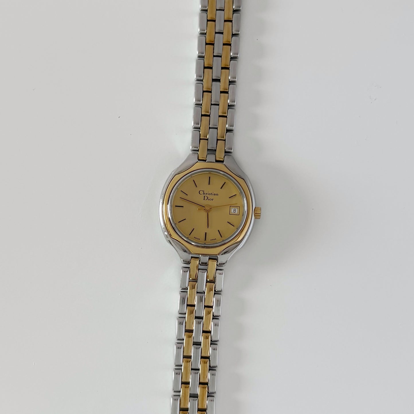 Dior 1990s Date Round Dial Two Tone Watch