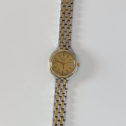 Dior 1990s Date Round Dial Two Tone Watch