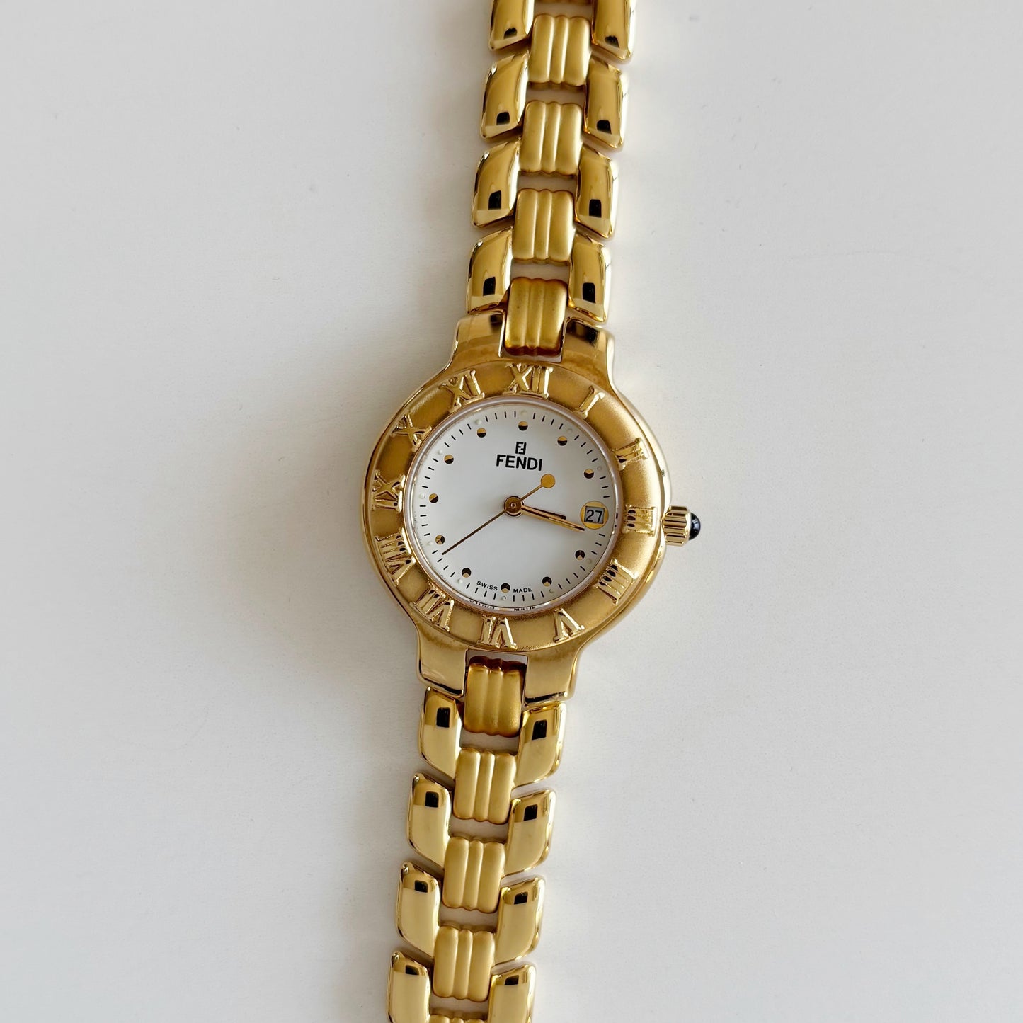 Fendi 1990s Round Dial Date Gold Plated Watch