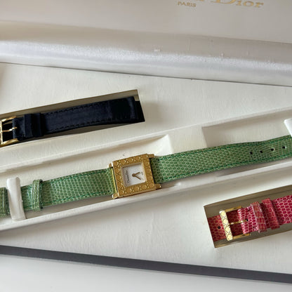 Dior Early 2000s La Parisienne Gold Plated Interchangeable Watch with 3 straps, case