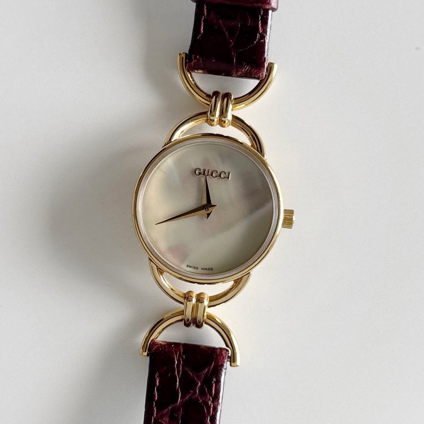 Gucci 1990s Seashell Dial Gold Plated Horsebit Watch