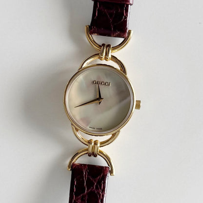 Gucci 1990s Seashell Dial Gold Plated Horsebit Watch