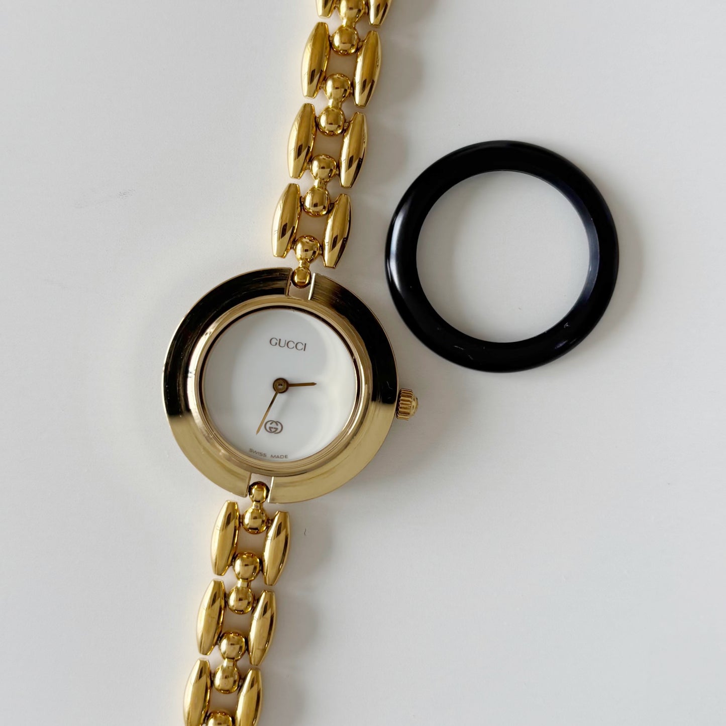 Gucci 1990s Interchangeable Bezel Gold Plated Watch with 6 bezels. case (160mm)