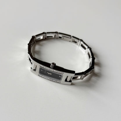 Gucci 1990s Black Dial Rectangular Stainless Steel Watch