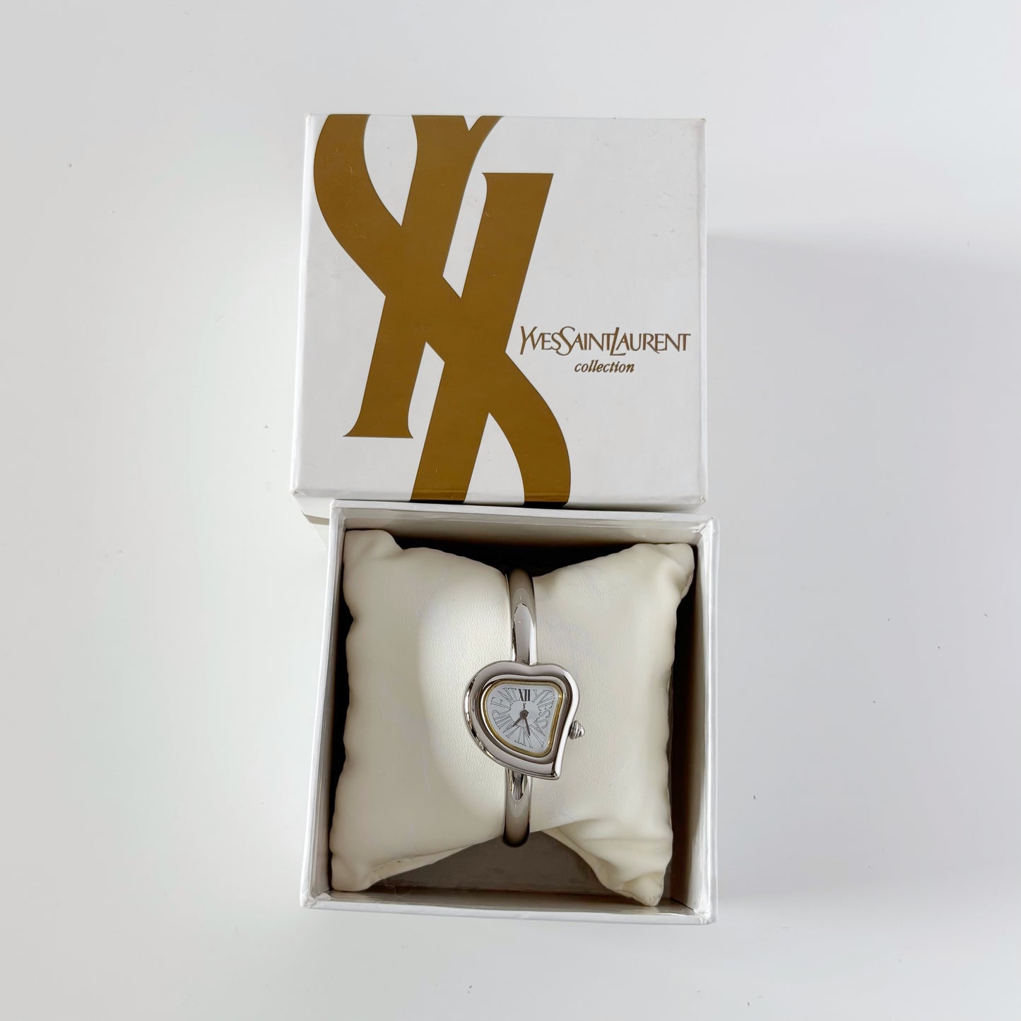 Yves Saint Laurent 1990s Heart Shaped Dial Bangle Watch