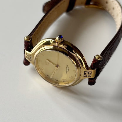 Givenchy 1990s Round Dial Gold Plated Watch