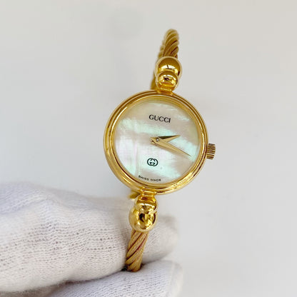 Gucci 1990s Seashell Dial Gold Plated Round Watch